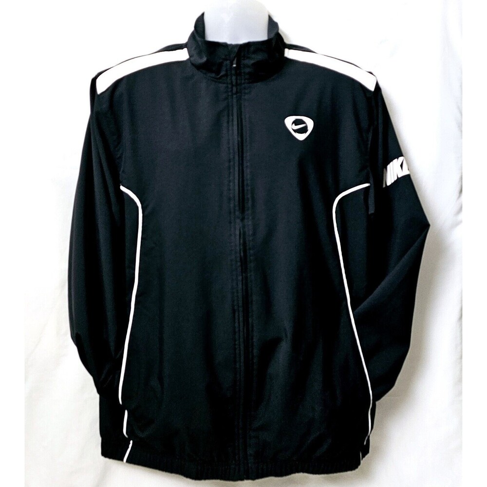 NIKE VTG Tiempo Jacket Mens L Reflective Water Resistant Back Vent  Blk/Whi EXC!